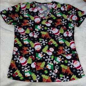 Festive Holiday Print Scrub Top